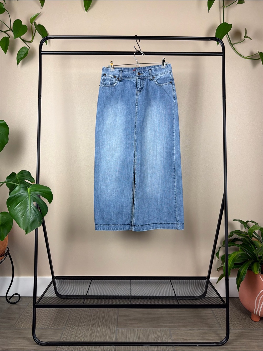 Vintage Maurices Light Blue Denim Skirt with Copper Button